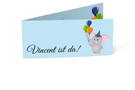 Geburtskarte „Elefant mit Ballons“