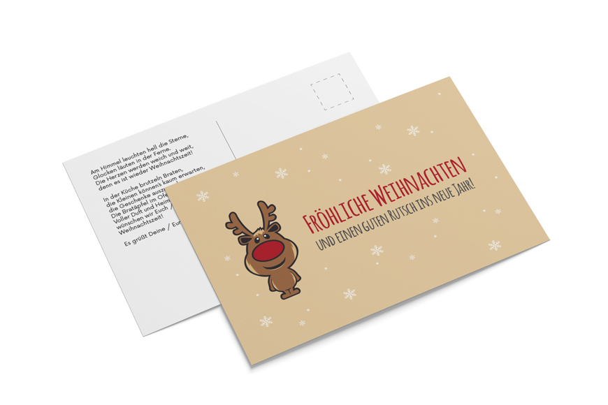Weihnachtspostkarte „Comic-Elch braun“