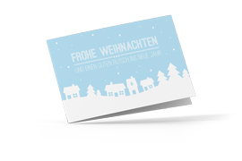 Firmen-Weihnachtskarte „Winterdorf blau“