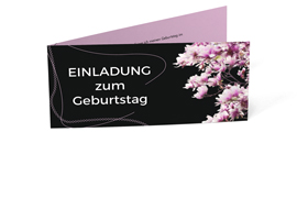 Geburtstagseinladung „Blume schwarz/pink“