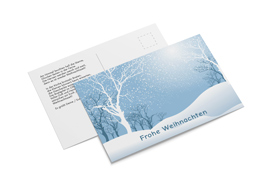 Weihnachtspostkarte „Bäume / Schneerieseln“
