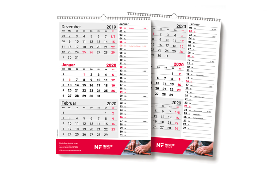 A3-Firmenwandkalender (3 Monate), hoch