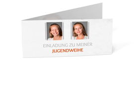 Jugendweiheeinladung „2er Portrait Orange“